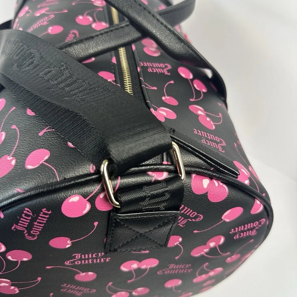 Juicy Couture Cherry Cherries Duffle Bag Black Pink Y2K Charm Boston Bag
